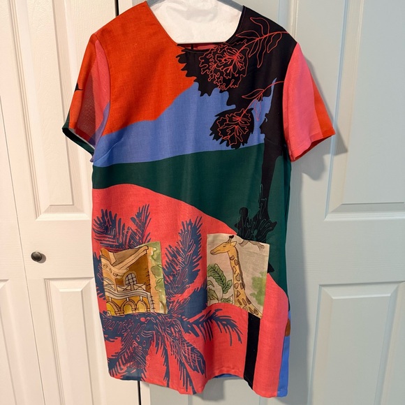Anthropologie Dresses & Skirts - NEW ANTHROPOLOGIE: Safari Colorblock Print Shift Dress-Coral, Green, Blue, Black